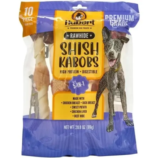 Hubert Pet Gourmet Triple Flavored 10-inch Large Rawhide Kabobs Dog Treats, Grain Free, Low Ingredient, USA Tested - 1.8 lb Super Value Pack image {9}