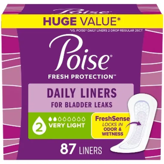 Poise Daily Incontinence Liners - Regular - 2 Drop Very Light - 87ct image {8}