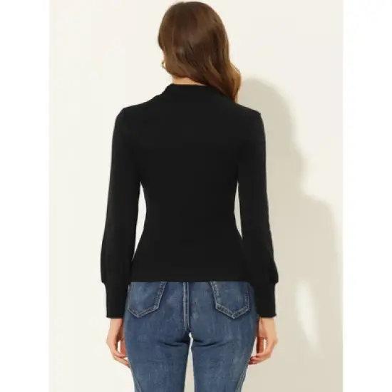 Allegra K Women's Mock Neck Puff Long Sleeve Slim Fit Knit Blouse image {3}