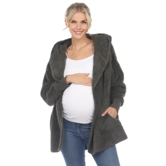 Maternity Plush Hooded Cardigan with Pockets image {9}