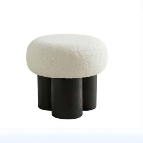 Maliang Ottomans, Mushroom Stool, Lamb Wool Seat, Barrel Pvc Pipe With Walnut Veneer image {11}