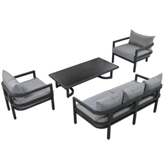 FIONECA U-Style Multi-Person Outdoor Steel Sofa Set &uml;C Waterproof, Rust & UV Resistant, Durable Seating for Gardens and Lawns image {7}