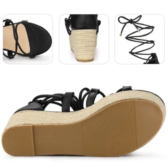 Perphy Lace Up Platform Wedge Heel Strappy Sandals for Women image {2}
