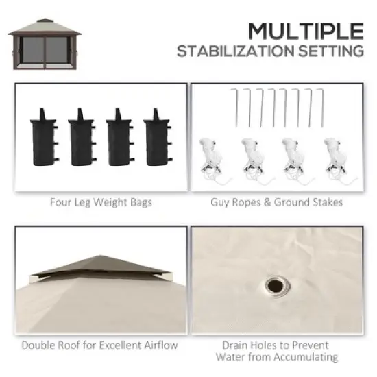 Gulches 13' x 13' Pop Up Gazebo , Instant Canopy Tent Shelter, 2-Tier Roof, Wheeled Carry Bag & Water/Sand Bags for Outdoor, Garden, Parties, Beige image {3}