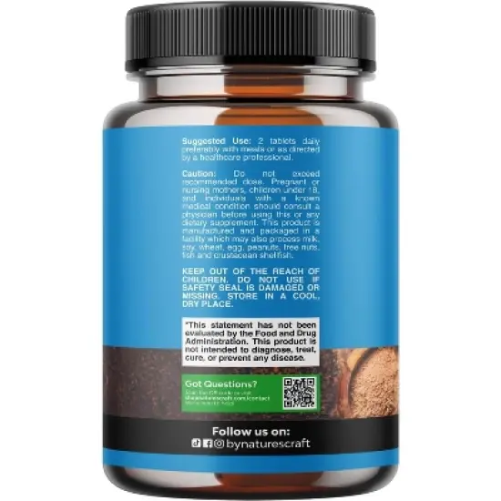 Organic Ceylon Cinnamon Extract Tablets 1000mg, Blood Sugar Support, Immune System & Heart Health Aid, Immune Support for Adults, Nature's Craft, 60ct image {7}