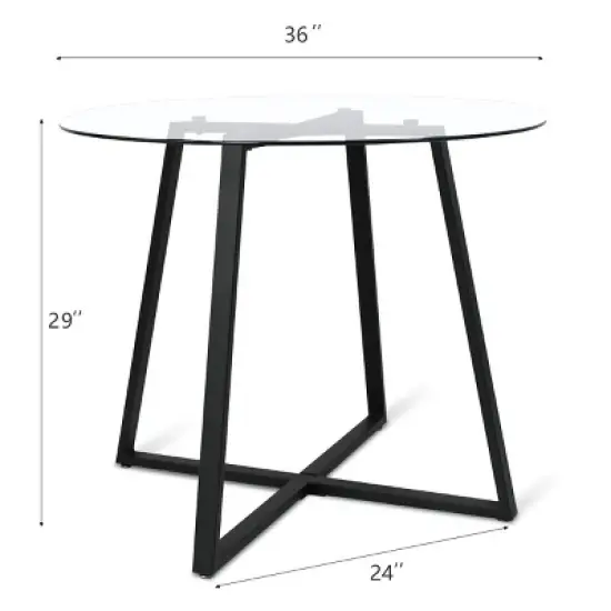 36'' Hana Glass Top Modern Round Dining Table Pedestal Black Leg-The Pop Maison image {3}