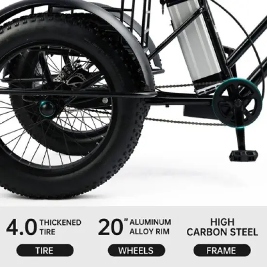 Topteng Electric Trike, 3 Wheel Bicycle with 4.0 Fat Tire image {7}