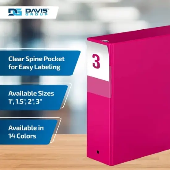 Premium Economy 3" Round Ring Binder 6pk Pink: Davis Group, Hard Cover, 600 Sheet Capacity, 2 Pockets, Polypropylene image {4}
