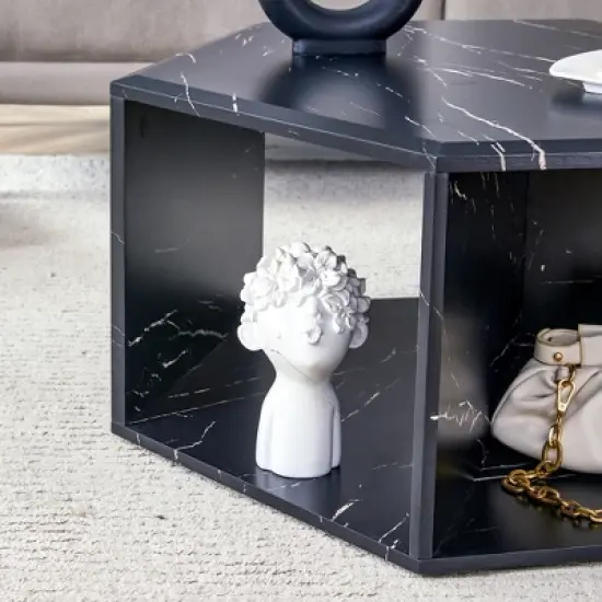 Syemin End Tables, Modern Hexagonal Coffee Table with Storage Space, Suitable for Living Room, Study Room, Bedroom, Black, 25"*21.6"*14" image {3}