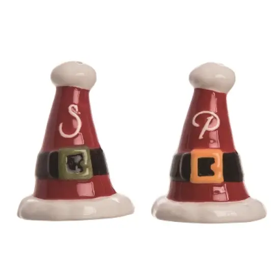 Transpac Ceramic 5 in Multicolor Christmas Santa Hat Salt and Pepper Shakers Set of 2 for Holiday Dining Decor image {2}