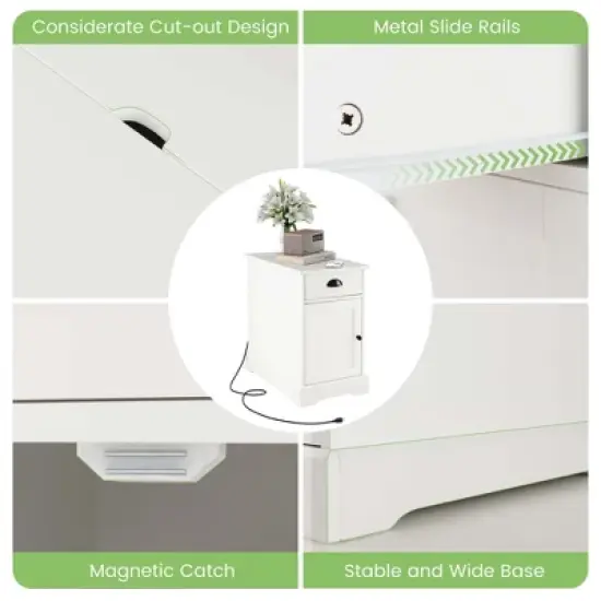Costway Side End Table Nightstand with Charging Station Storage for Living Room Bedroom image {5}