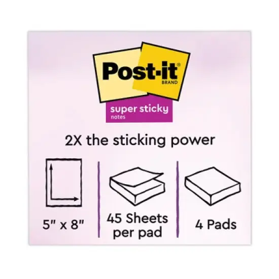 Post-it Notes Super Sticky Pads in Energy Boost Collection Colors, Note Ruled, 5" x 8", 45 Sheets/Pad, 4 Pads/Pack image {1}