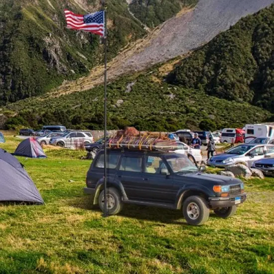 Yescom Flag Pole Tire Mount Portable Metal Tailgate Camping 20ft 25ft 30ft Adjustable Flagpole Holder Black image {1}