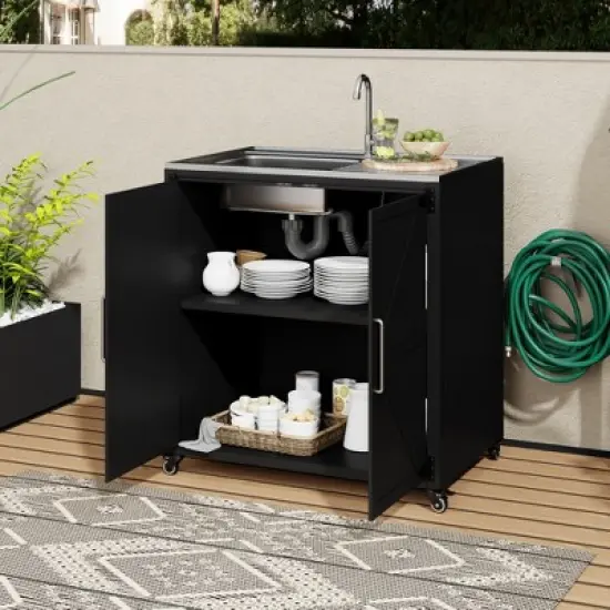 Whisen Outdoor Modular Kitchen Sink with Cabinet - Matte Black image {1}