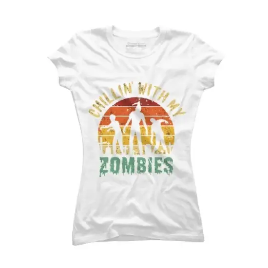 Junior's Design By Humans Halloween Chillin With My Zombies Funny By Ering T-Shirt image {4}