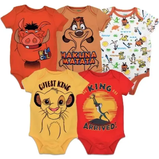 Disney Mickey Mouse Lion King Winnie the Pooh Pixar Toy Story Finding Nemo Baby 5 Pack Bodysuits Newborn to Infant image {8}