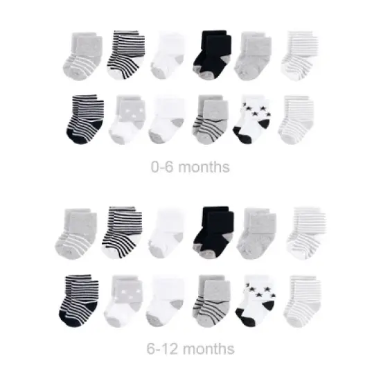 Hudson Baby Unisex Baby Grow with Me Cotton Terry Socks, Gray Black Stars, 0-6 and 6-12 Months image {1}