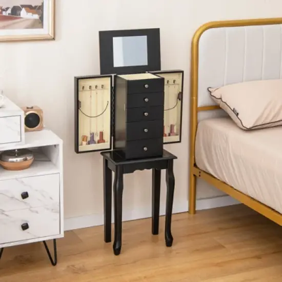 Tangkula Jewelry Cabinet Armoire Storage Box Chest Standing Organizer w/ Mirror image {1}