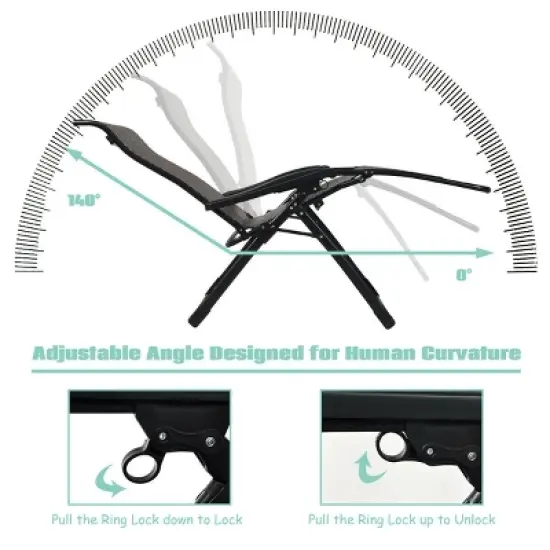 Costway 2PCS Patio Rattan Zero Gravity Lounge Chair Folding Recliner Adjustable Headrest image {8}