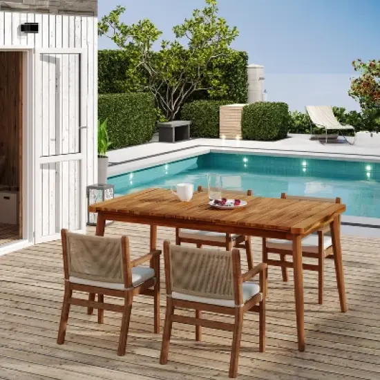 Christopher Knight Home Farrah Outdoor Acacia Wood Salt Design 6 Seater Dining Table image {7}