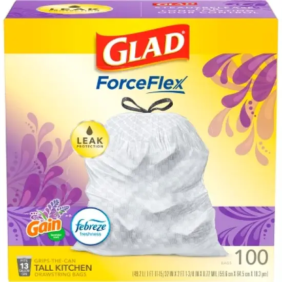 Glad ForceFlex Tall Kitchen Drawstring Trash Bags - Febreze Lavender - 13 Gallon image {1}