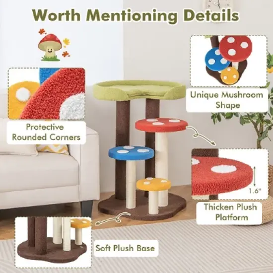 Tangkula Cat Tree Mushroom Unique Multi-Level Cute Cat Tower w/ Scratching Post Indoor image {5}