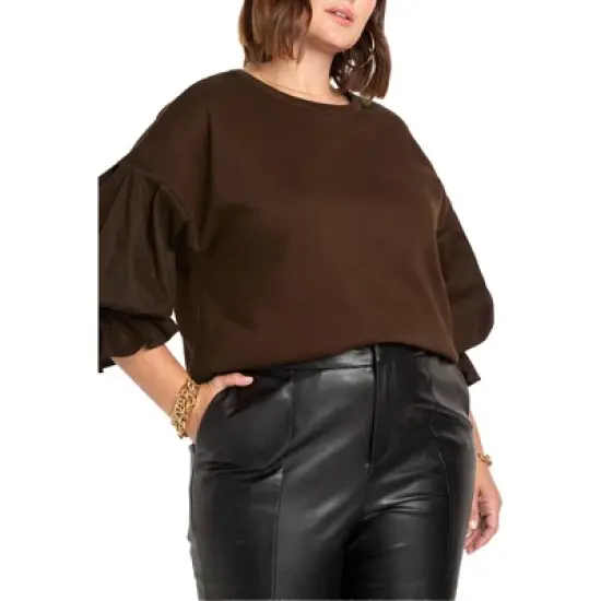 ELOQUII Women&rsquo;s Plus Size Combo Flounce Sleeve Sweatshirt image {4}