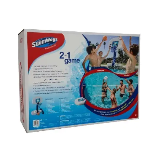 SwimWays 2-in-1 Pool Sport Combo Set - Volleyball Net & Outdoor Basketball Hoop For In- & Above Ground Pool, Outdoor Games for Adults and Family image {4}