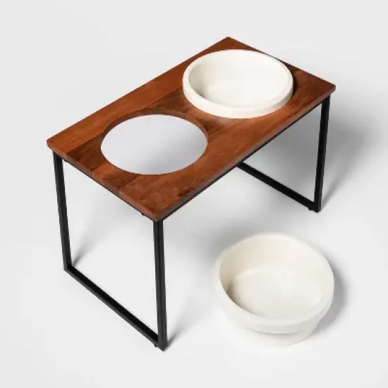 Modern Tall Metal Elevated Dog Bowl with Natural Wood Top - Black - Boots & Barkley&trade; image {2}