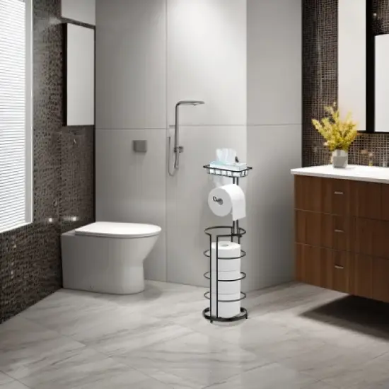 Tissue Paper Roll Stand, Bathroom Toilet Paper Storage Holder, Floor Standing Toilet Paper Dispenser image {11}