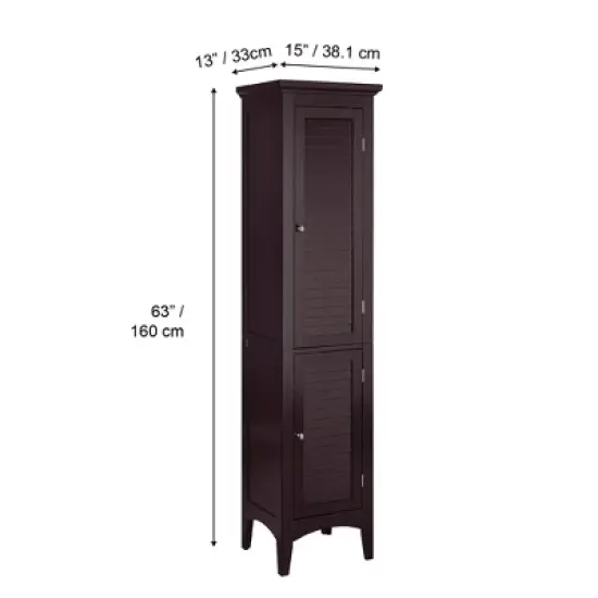 Teamson Home Glancy Two Shutter Doors Wooden Tall Tower Storage Cabinet Dark Brown image {3}