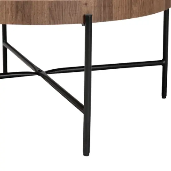 Baxton Studio Umar Modern Industrial Walnut Brown Finished Wood and Black Metal Coffee Table image {3}