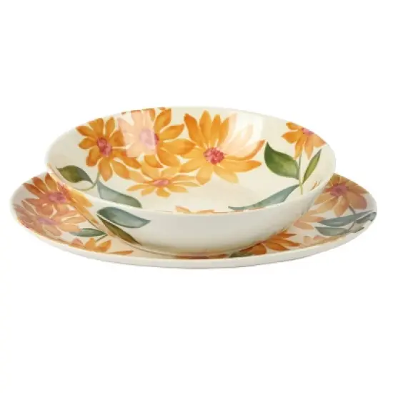 Bloomhouse Sunnyflower 2-Piece Hand-Painted Floral Stoneware Serving Set image {5}