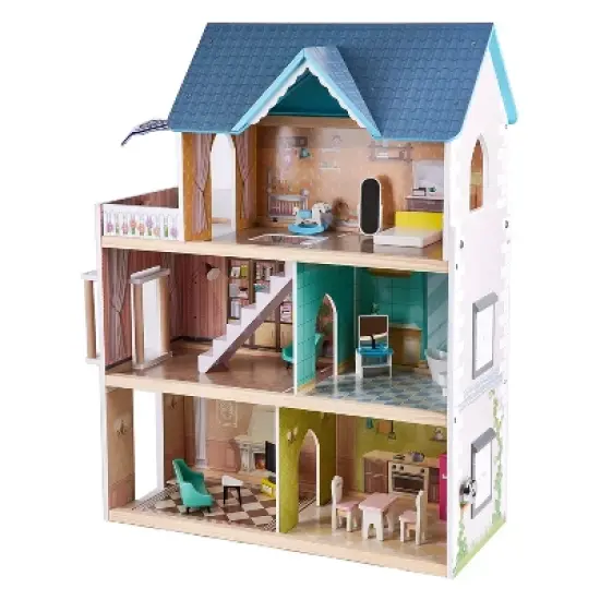 Hape Little Room Pretend Play 3 Story Wooden Doll House w/ Light, Doorbell, & Bedroom, Bathroom, Living Room, & Dining Furniture for Kids Age 3 and Up image {2}