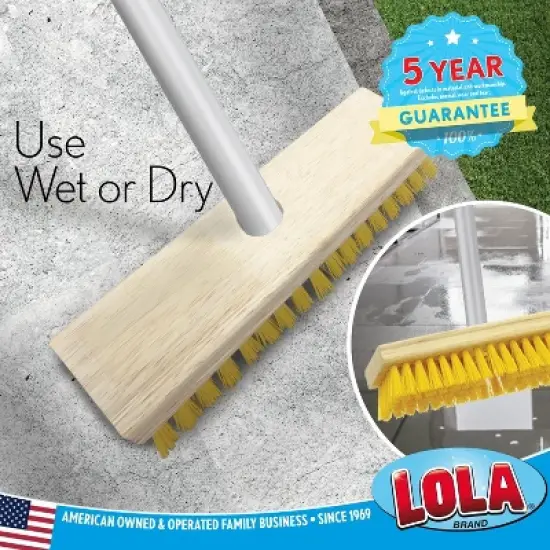 Lola Products Deck Scrub Brush Broom, 9" x 3.5" Wide, Durable Bristles Remove Dirt, Grime, Grout, Leaves, Snow on Patios, Decks, Wet or Dry, 9 Count image {3}