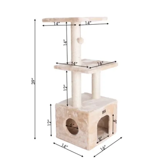 Armarkat 3-tier Real Wood Cat Condo With Sisal Scratching Post 39 Height Beige A3902 image {6}