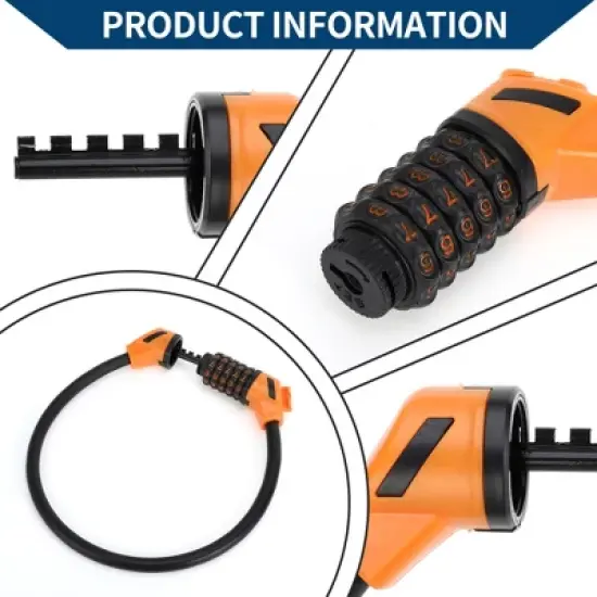 Unique Bargains Bicycle Padlock Cable Spiral Lock 5 Digit Resettable Bike Cable Lock Orange image {1}