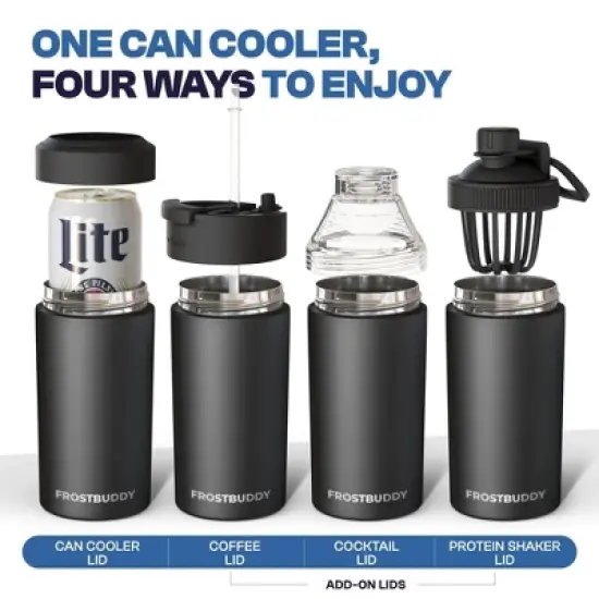 FrostBuddy Universal Buddy Insulated Can Cooler | Fits 12oz Cans, Slim Cans & Bottles | Stainless Steel Drink Holder image {10}