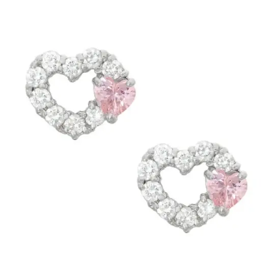 0.52 CT. T.W. Children's Round and Heart-cut Cubic Zirconia Stud Earrings In Sterling Silver image {2}