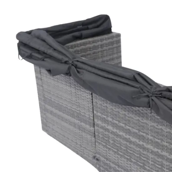 YOOCOZZ Outdoor PE Wicker Daybed & Sectional Sofa with Retractable Canopy and Removable Cushions - Black image {12}