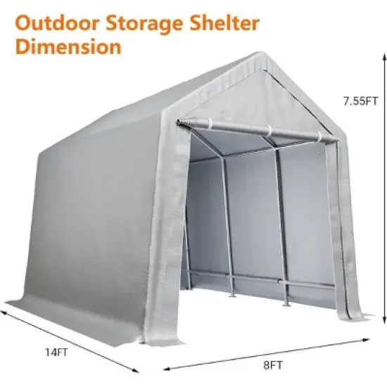 GustoWave 8x14 FT Outdoor Storage Shed Carport Canopy, Portable Garage for Motorcycle, Garden Tools image {2}