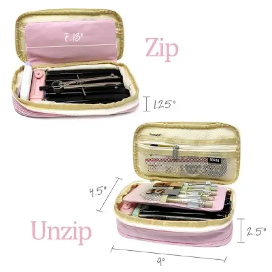 Wrapables Large Capacity Pencil Case, Expandable Pencil Pouch for Stationery Tools, Pink image {1}