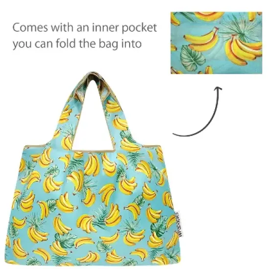 Wrapables Large & Small Foldable Nylon Reusable Shopping Bags (Set of 2), Bananas image {4}