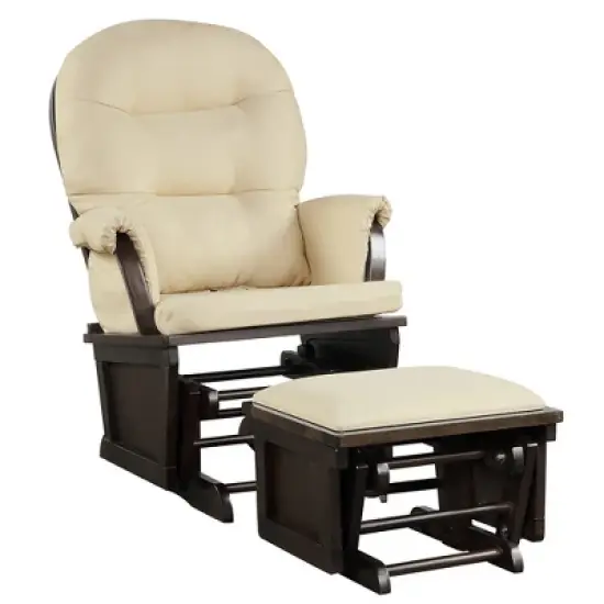 Costway Baby Nursery Relax  Rocker Rocking Chair Glider &Ottoman Set w/Cushion Light Grey\ Beige\Dark Grey image {10}