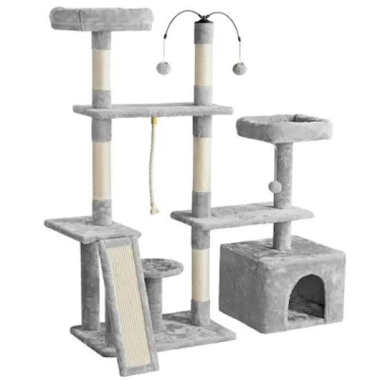 Yaheetech Multilevel Plush Cat Activity Tower with Dangling Balls image {9}