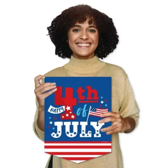 Big Dot of Happiness Firecracker 4th of July - Outdoor Home Decorations - Double-Sided Red, White and Royal Blue Party Garden Flag - 12 x 15.25 inches image {7}