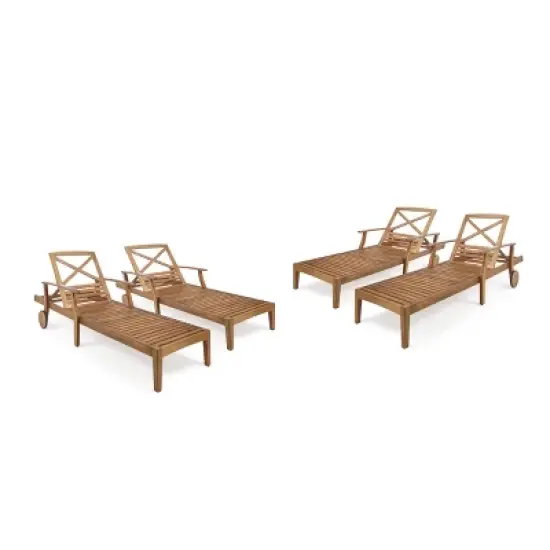 Perla 4pk Acacia Chaise Lounge - Teak - Christopher Knight Home: Outdoor Patio Furniture, Wheels, Water-Resistant image {4}