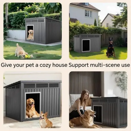 SEVOBAL Pet Crates and Houses All-Weather Dog House with Removable Floor, Indoor Outdoor Use, Medium to Large Dogs, Black, 32.2"*25.12"*24.13" image {3}