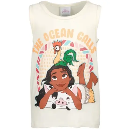 Disney Moana Girls Graphic T-Shirt Tank Top and Shorts 4 Piece Outfit Set Little Kid to Big Kid image {5}