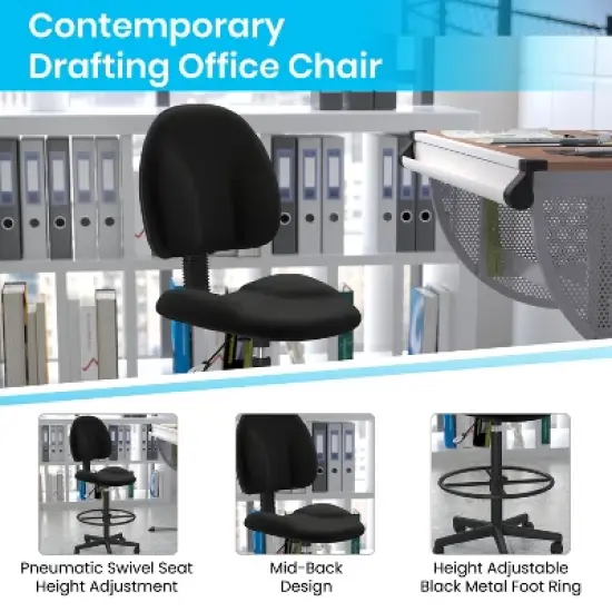 Flash Furniture Black Fabric Drafting Chair (Cylinders: 22.5''-27''H or 26''-30.5''H) image {2}